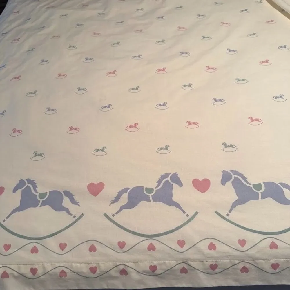 Vintage Fieldcrest Twin Size Rocking Horse Flat Sheet Fine Combed Percale